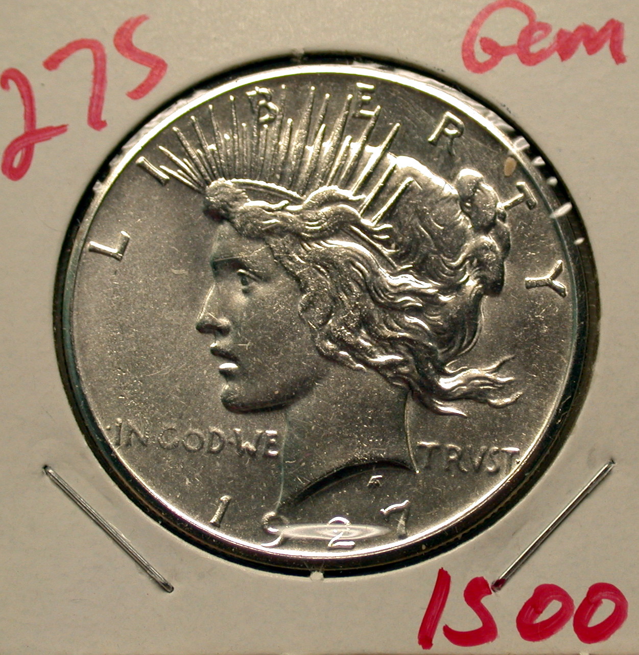 1927 S Peace Dollar in Gem BU! - Click Image to Close